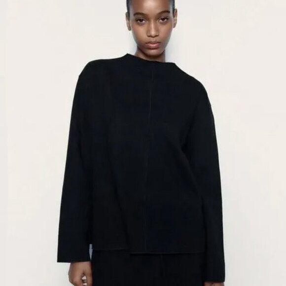 NWT Zara Black Sweater Ribbed Long Sleeve Size Medium - Picture 2 of 10